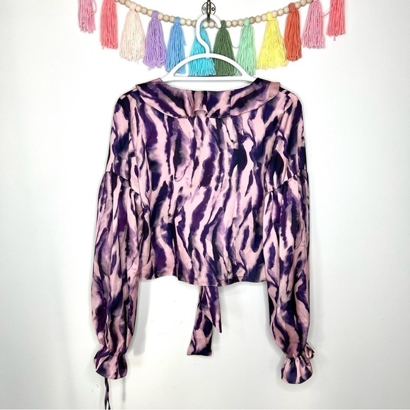 Topshop Pink and Purple Tie Dye Ruffle Flouncy Lightweight Blouse Size 6 - Picture 12 of 16